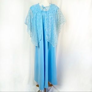 Vintage 70s Baby Blue Special Maxi Dress Capelet XL